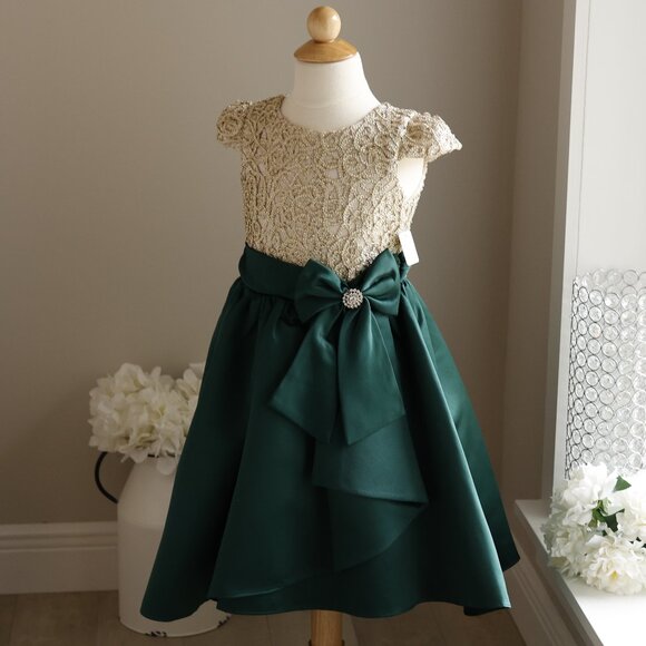 Green and Gold Formal Dress Size 6X Party Portrait Recital Flower Girl - Picture 5 of 7
